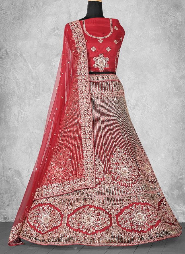 Net Red Wedding Wear Sequins Work Lehenga Choli